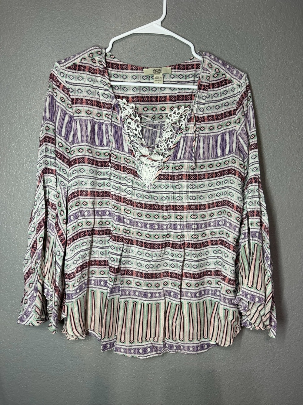 Vintage America Lavender & Mauve Crochet-Trim Boho Tunic